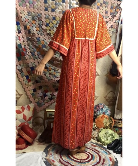 70's flower cotton one-piece