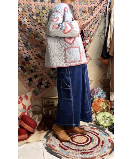 patchwork heart motif quilting jacket
