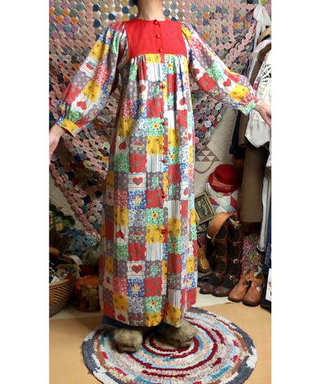 70s patchwork print dress
