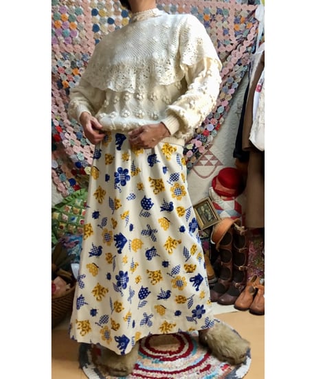 70s butterfly & flower print skirt