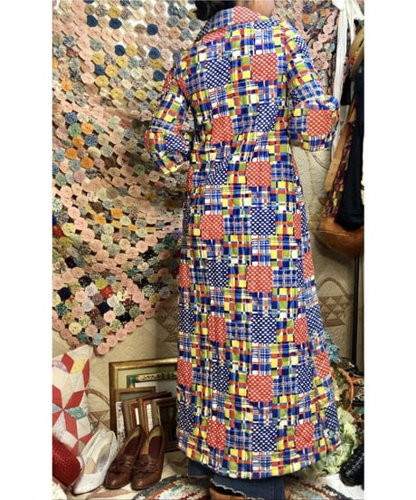 1960-70's patchwork print quilted one-piece