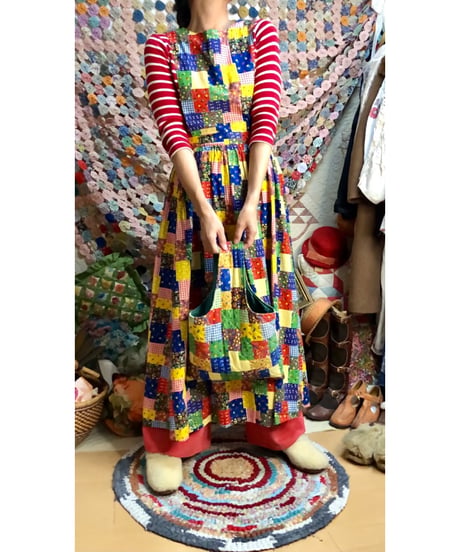 patchwork print apron dress