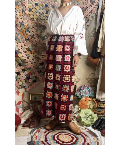granny square skirt burgundy