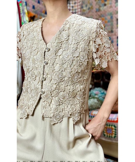 80s cut work lace jump suit