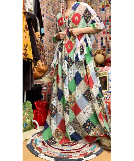 70s patchwork print dress