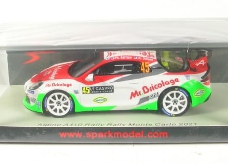 Spark 1/43 (S6579) Alpine A110 Rally #45 Rally MonteCarlo 2021