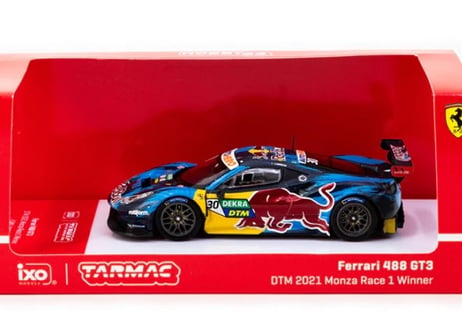 Tarmac Works × ixo models 1/64 (T64-072-21DTM30) Ferrari 488 GT3 DTM 2021 Monza #30 Race 1 Winner