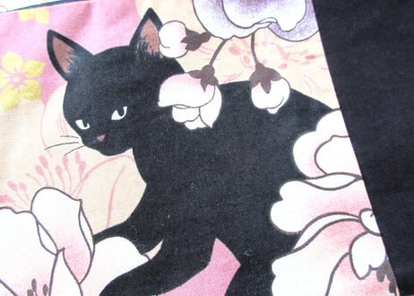 黒猫の平ポーチ ピンク A/B