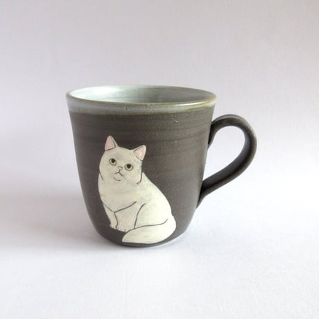 つぐみ製陶所 　猫のマグカップ＊白猫