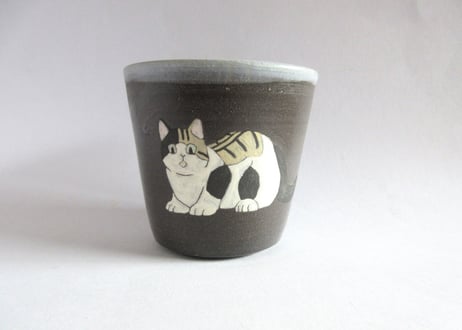 つぐみ製陶所　猫のフリーカップE＊ミケネコ