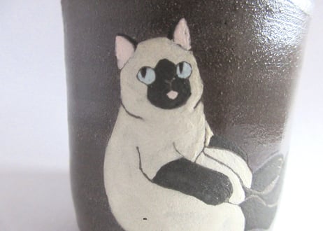つぐみ製陶所 猫のフタ物C＊シャムネコ