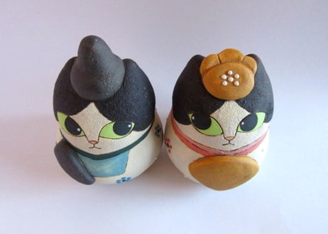 古谷萌仁香　猫のお雛様・小＊ハチワレ猫＊箱付
