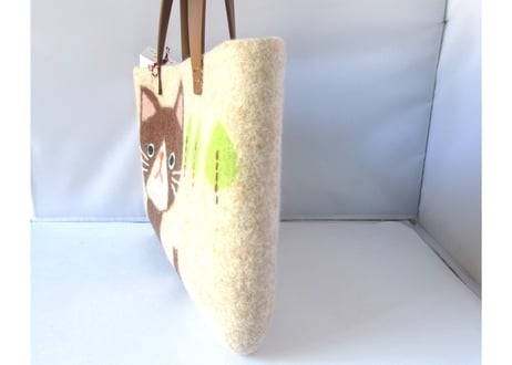haruru＊woolfelt　猫のトートバッグ＊薄茶