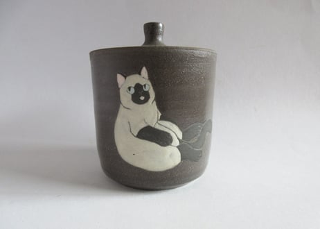 つぐみ製陶所 猫のフタ物C＊シャムネコ