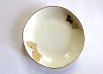中林由香梨 ネコの丸皿＊白茶ハチワレ＆ミケネコ