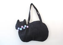 【限定1点のみ】デニムの猫バッグ ショルダータイプ＊お花モチーフ ブルーパープル