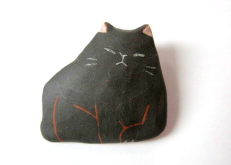 つぐみ製陶所 猫のブローチ＊黒猫B