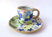 安藤喜代子　パッチワークネコのコーヒーカップ＊ブルーB