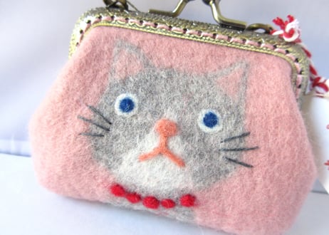 haruru＊woolfelt　しかくがま口M　ピンク