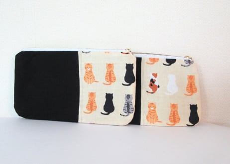【SALE 1200→1000円！】てぬぐい平ポーチ＊カラフル猫たち