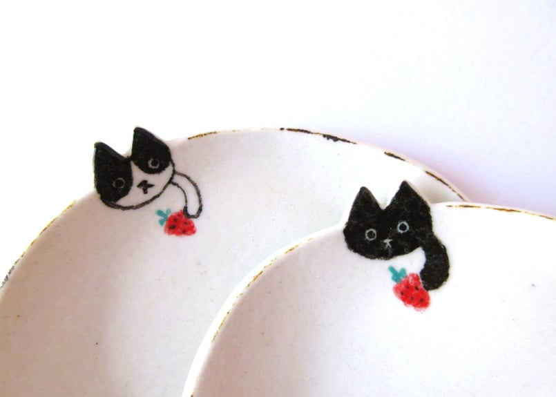 みなかわねこ ねこのそら豆皿＊ハチワレ猫／黒猫 | コーヒー豆と雑貨の