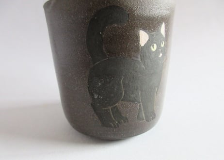つぐみ製陶所 猫のフタ物K＊クロネコ