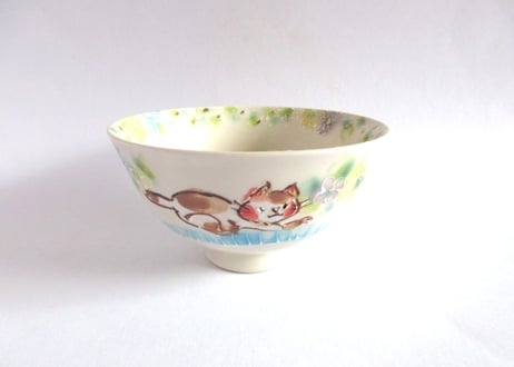 内藤加奈子　猫とお花のご飯茶わんC