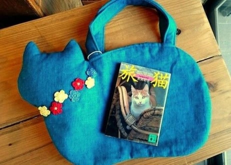 スラブリネン お花の猫バッグ ローズピンク