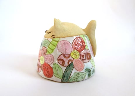安藤喜代子 パッチワーク猫のカップ＊ピンクB