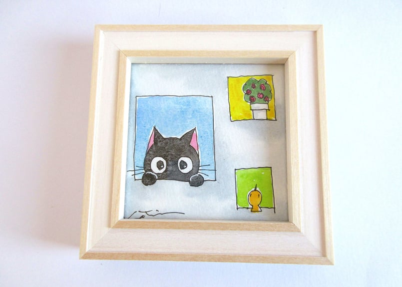 かつきかずお×黒猫ノア 0921＊ちょこんと窓から | コーヒー豆と雑貨の