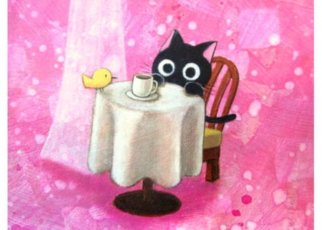 かつきかずお 額装絵画  F6号＊tea time＊