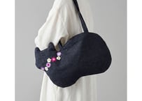【限定1点のみ】デニムの猫バッグ ショルダータイプ＊お花モチーフ パープル