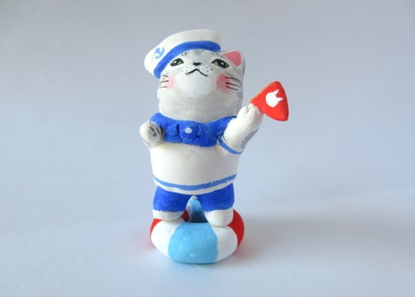 なつめみちこ 猫の置物 海辺の猫＊セーラー猫