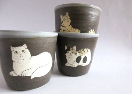 つぐみ製陶所　猫のフリーカップC＊シャムネコ