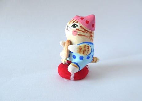 なつめみちこ 猫の置物 海辺の猫＊イカ