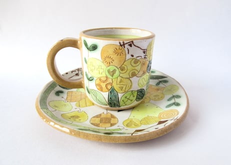 安藤喜代子　パッチワークネコのコーヒーカップ＊イエロー
