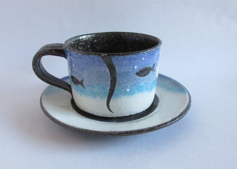 奥田茜　猫のコーヒーカップA＊お魚と猫