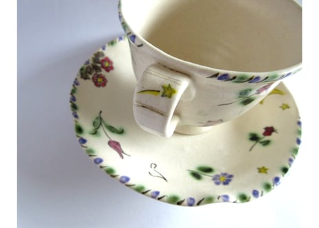 早川ゆかこ　コーヒーカップ＊猫とお花とお月さまA