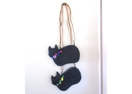 新作＊斜め掛け お花モチーフ仔猫バッグ＊オレンジ