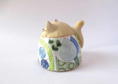 安藤喜代子 パッチワーク猫のカップ＊ブルーC