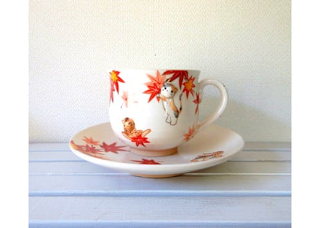 京焼・小手鞠窯 コーヒーカップ紅葉＊ミケとトラ