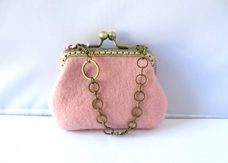haruru＊woolfelt　しかくがま口M　ピンク