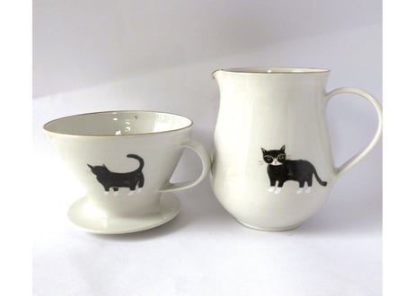 ヒロロ工房　猫のドリッパーセット  のぞき猫＊ハチワレ猫