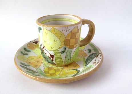 安藤喜代子　パッチワークネコのコーヒーカップ＊イエロー