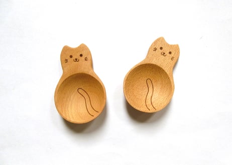 木製　ネコのおおさじ