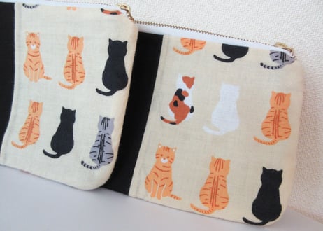 【SALE 1200→1000円！】てぬぐい平ポーチ＊カラフル猫たち