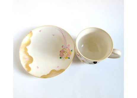 京焼・小手鞠窯 コーヒーカップ＊ぷっくり猫のお雛様 B