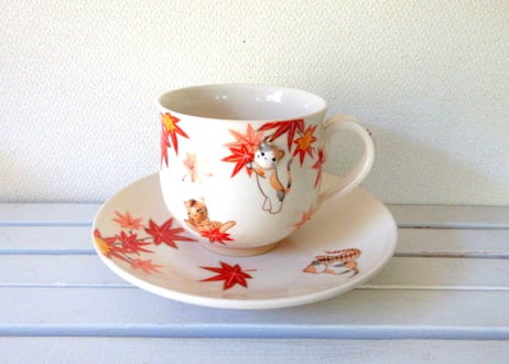 京焼・小手鞠窯 コーヒーカップ紅葉＊ミケとトラ
