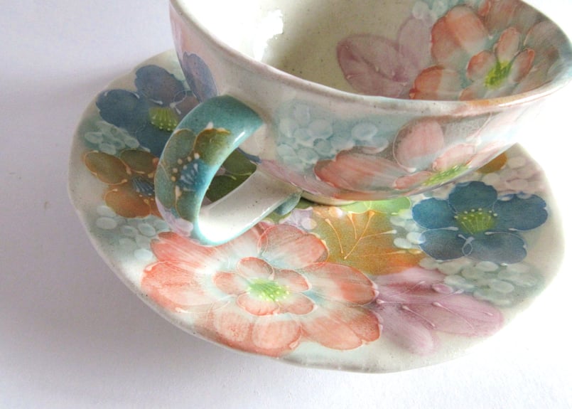 工房ゆずりは お花のカップ＆ソーサー オレンジ | コーヒー豆と雑貨の