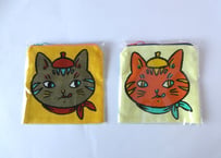 鯵ぽた屋　猫のしかくい平ポーチ　A／B